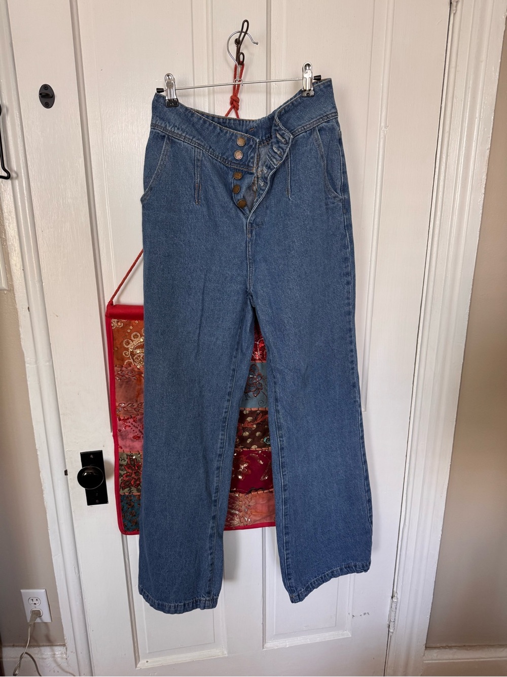 SHEIN Blue High-Waist Wide-Leg Button-Front Jeans Size 29